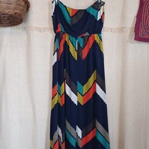 Graphic Color Block Strapless Maxi Dress Size L